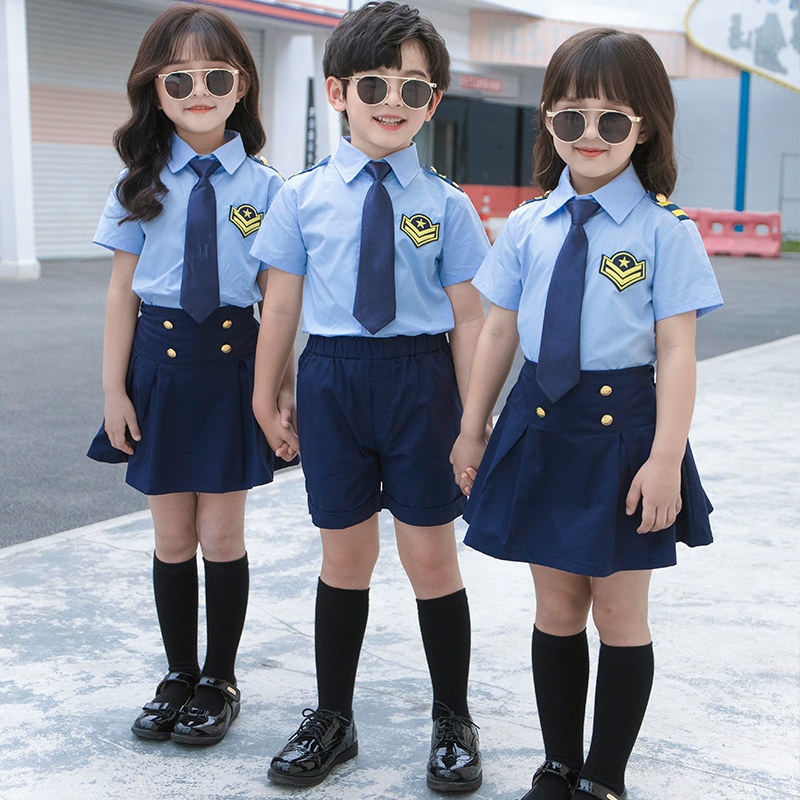 Summer children's military uniform chorus performance suit police uniform elementary school students Air Force kindergarten performance clothing graduation photo