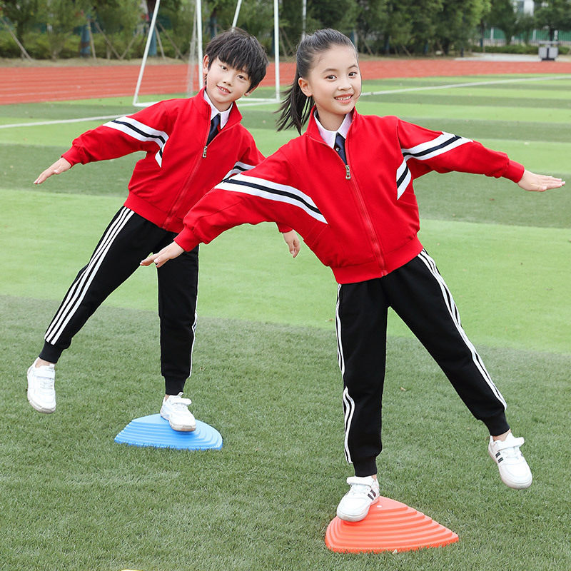 Elementary school uniform spring and autumn suit cotton red college style kindergarten garden uniform three-piece set of children's class uniform customization
