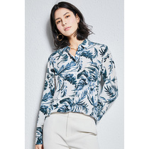 U N Q Elegant Water Ink Painting Printed Real Silk Double Crepe Loose Long Sleeve Mulberry Silk Shirt Blouse