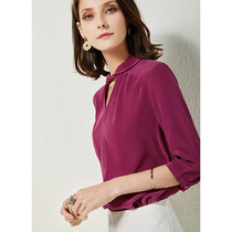 U N Q Europe and the United States fan socialite temperament Mulberry silk vertical V-neck heavy sand wash crepe silk shirt top women