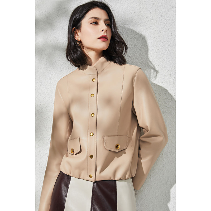 U N Q knocks the age of soft sheep skin loose cavity adjusts the sleeve leather leather jacket coat