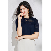 U N Q Brief Cognitive Gender Textured Weave Method Hollowed-out Mulberry Silk Cotton Loose Round Collar Knit Short Sleeve Blouse