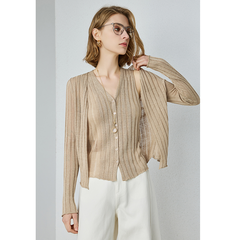 U.N.Q Cool Summer Lazy Slimming Old Money Style Slightly See-Through Textured Linen Knit Cardigan/Vest