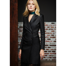 U N Q light luxury niche high stretch sheepskin slim mid-length double-breasted leather leather womens blazer
