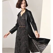 U N Q Brief ATMOSPHERE BAO WEN PRINTED COMPOSITE SHEEP LEATHER MEDIUM LONG STYLE SUIT COLLAR GENUINE LEATHER LEATHER CLOTHING WOMAN COAT