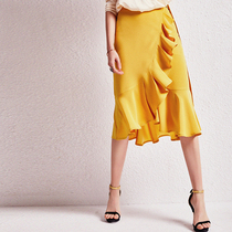 U N Q High-end Texture Japan Triacetate High Waist Temperament Lotus Leaf Side Fish Tail Hem slim and half body dress