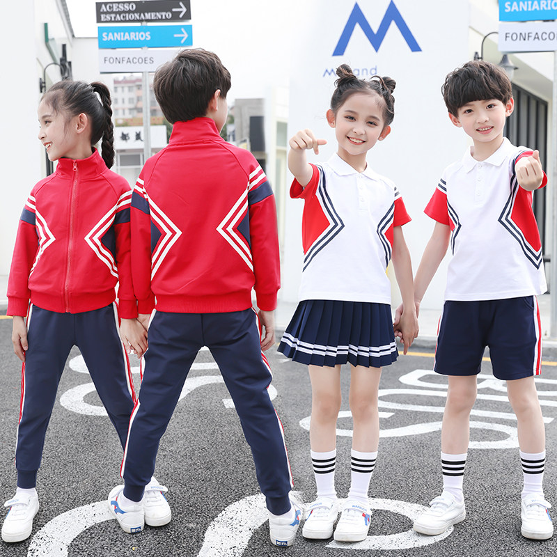 High school pupils school uniform summer short-sleeved suit kindergarten uniform summer cotton English class uniform children's teachers