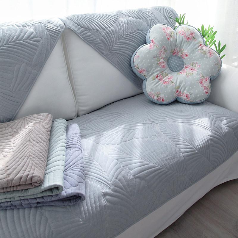 Sparkling cotton fabric non-slip sofa cushion washed cotton plain sofa cover towel with back towel universal in all seasons