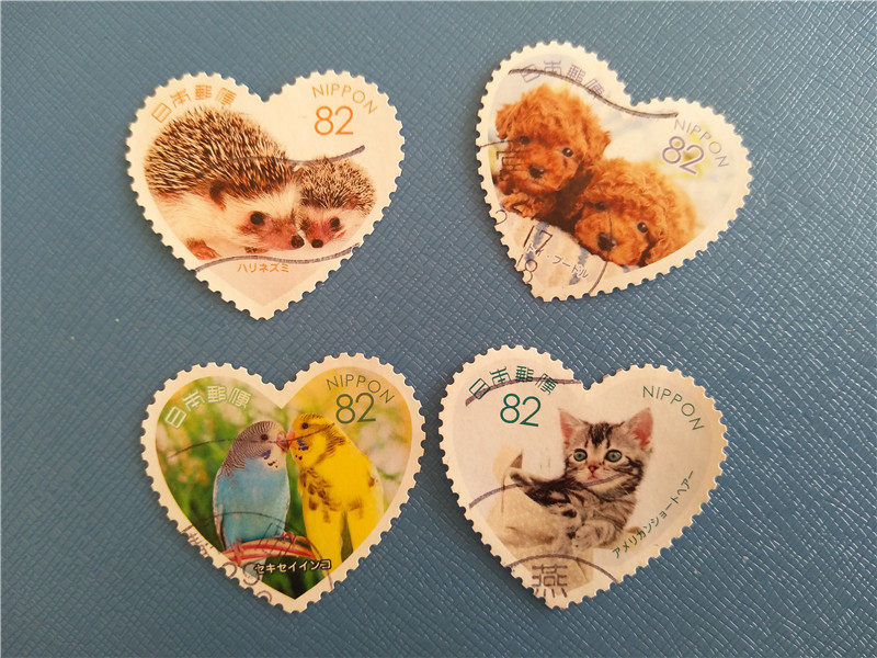 Japanese Cartoon Hedgehog Parrot Cat Dog Hearts of Abnormal Lettul Stamps 4 Group Real pictures
