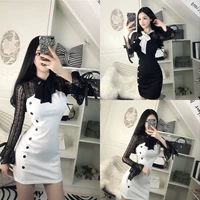 Net red neo quần áo new sexy hộp đêm hollow mở ngực sườn xám bag hip dress nữ sống trên gương quần áo váy xếp ly dài