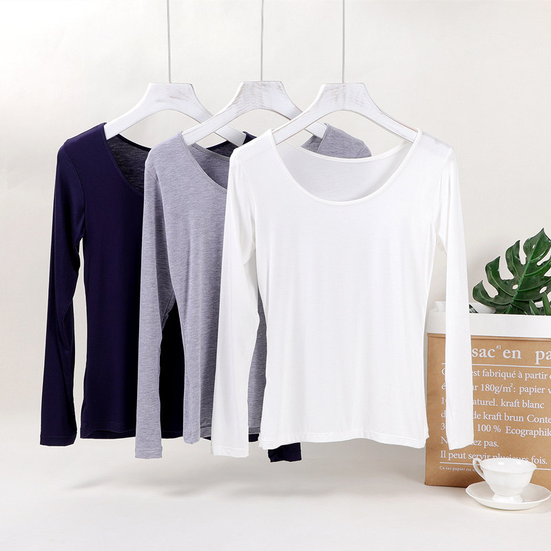 2022 slim fit modal bottoming shirt women's long-sleeved autumn clothes tight-fitting low-neck underwear thin large U-neck round neck T-shirt