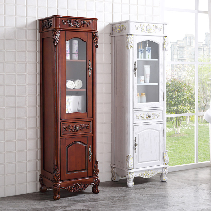 American bathroom cabinet cabinet Powder room storage cabinet Solid wood European waterproof cabinet Oak toilet side cabinet Storage cabinet