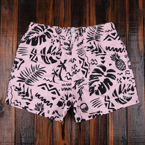 Beach pants mens printed pink small fresh three-point shorts ins quick-drying seaside vacation trend casual pants