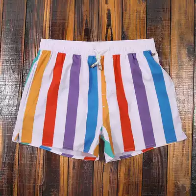 Gai Lang beach pants men quick-dry Hawaiian three-point shorts with lined striped sports shorts swimming trunks