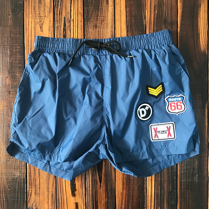 Blue quick-drying beach pants seaside vacation loose tide shorts with lined embroidered running swimming fitness three-point pants