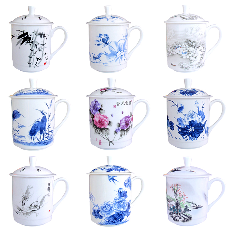 Ceramic Tea Cup with cover Conference Cup Office Cup Jingdezhen Bone Porcelain 400ml Water Mug can print LOGO-Taobao