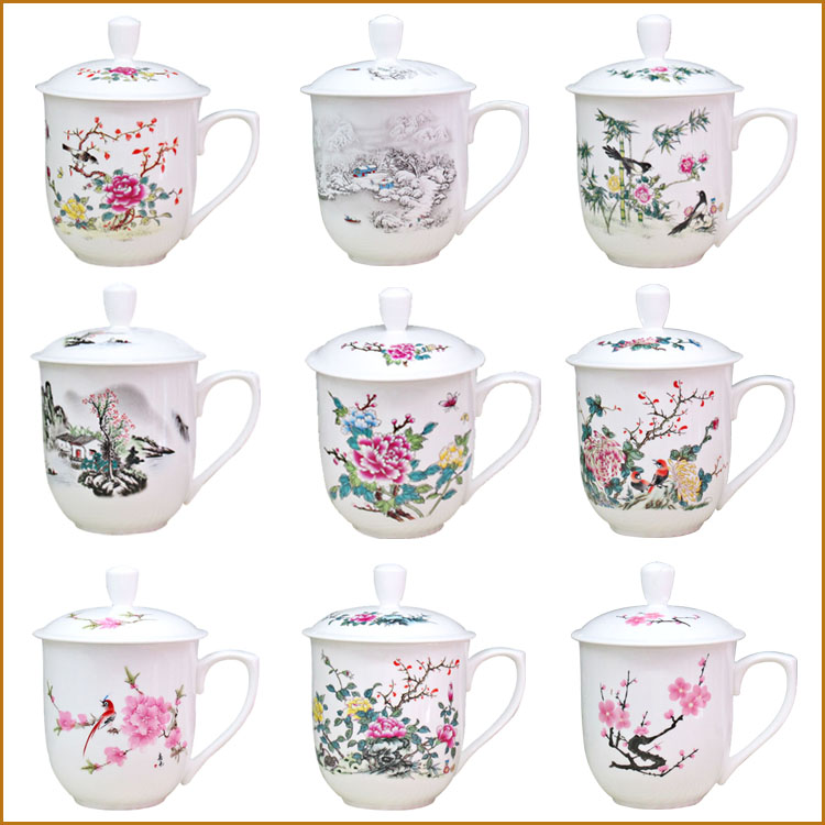 Jingdezhen mega-capacity large number with cover ceramic tea cup big number water cup Chinese bone porcelain 1000 ml-Taobao