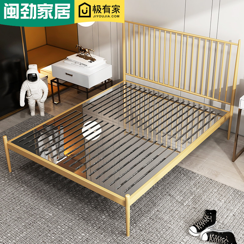 Thickened stainless steel bed 1 8 meters 1 5 modern minimalist princess bed ins wind double bed metal light luxury wrought iron bed