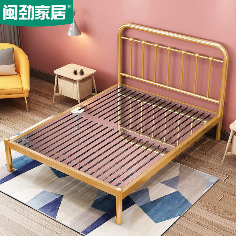 Stainless steel bed thickened 1 2 meters single 1 5 meters 1 8 meters double European white black net red iron bed frame