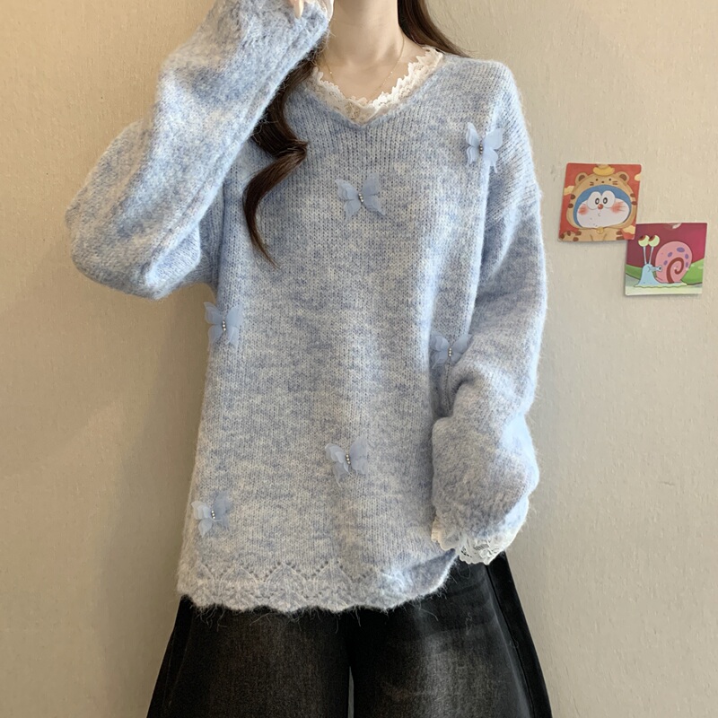 Fashionable Maternity Clothes for Late Pregnancy, V-Neck Sweater, Warm Base Layer Top, Autumn and Winter Wear, Youthful and Sweet Clothing