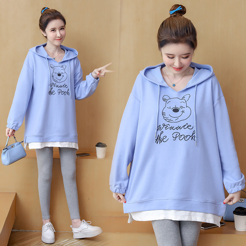 Pregnant Woman Autumn Dress Suit Foreign Pie with hat sportswear woman Two sets of reduced pregnancy Late blouses large size Fat Mm Clothing