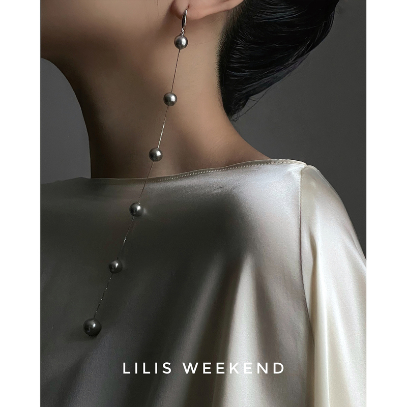Lilis Weekend Suspended Space Gray Series Handmade LAOSHU Crystal Pearl S925 Silver Long Chain Earrings