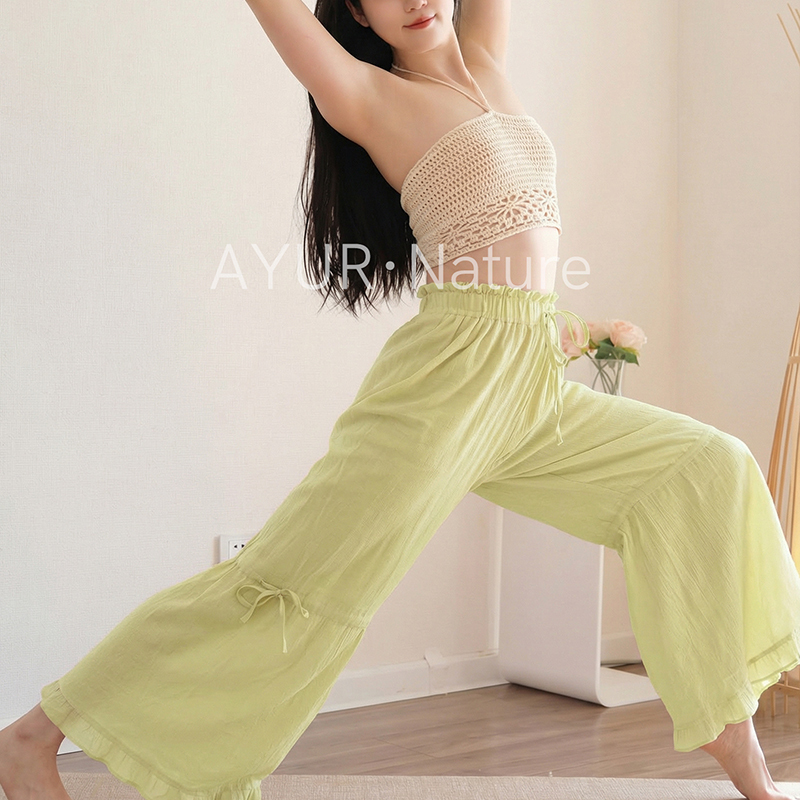 【Ayur•Nature】 Drawstring Lace Pants |   Eco-Cotton Healing Resort-Style Yoga Pants 00100