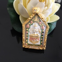 Thai characteristic painted lotus pendant pendant with diamonds on all sides waterproof gold-plated shell
