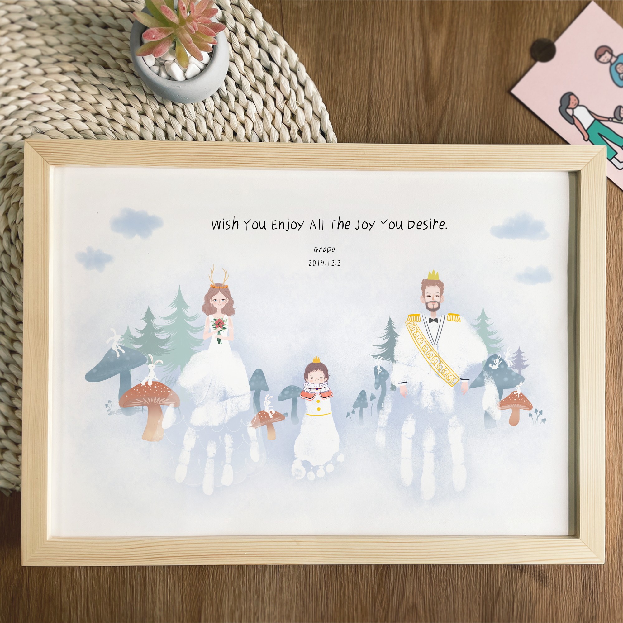 Parent-child hands and feet inkpad painting fetal brush commemorative gift puzzle custom girl baby child full moon 100 days old