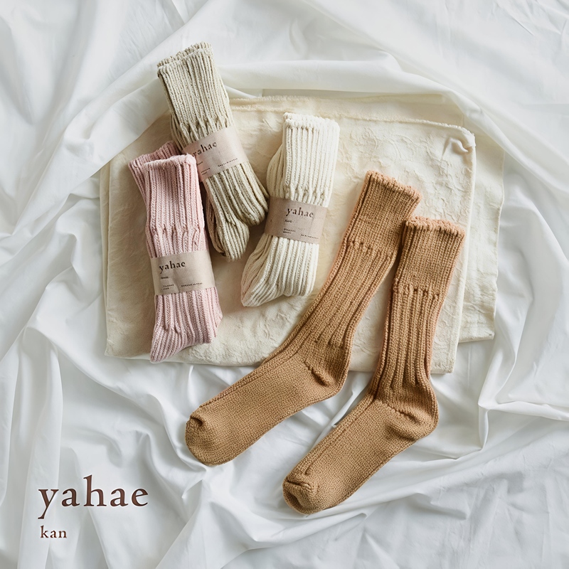In Stock Yahae Kan Organic Cotton Made in Japan Organic Cotton Ribbed High-Top Socks for Men and Women