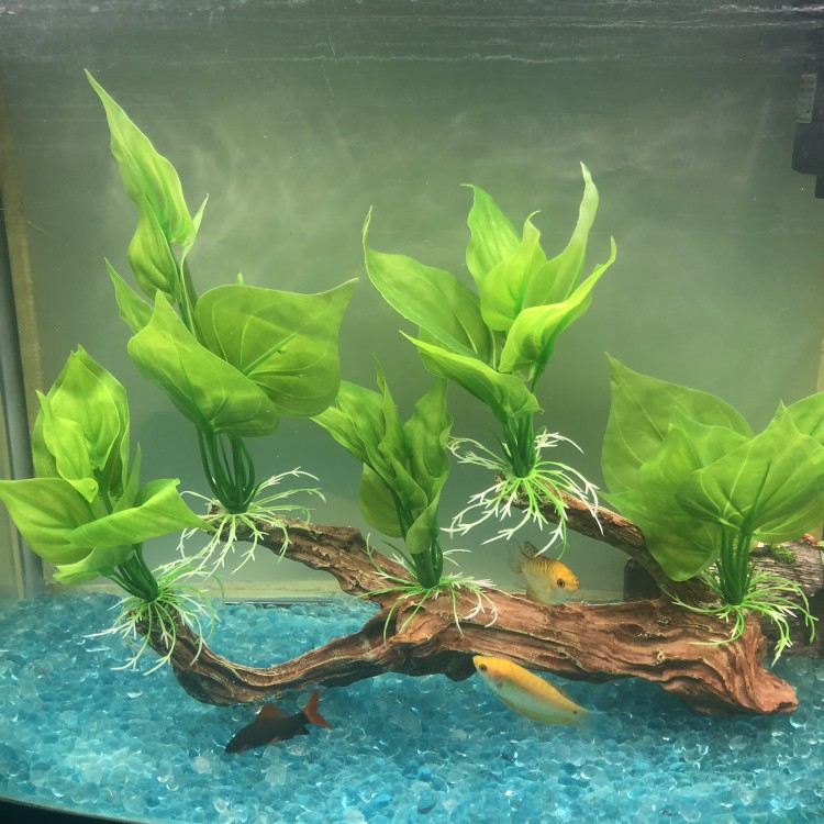 New simulation large, medium and small heavy wood water plant root fish tank Landscape wood lazy man large leaf silk cloth water banyan tree