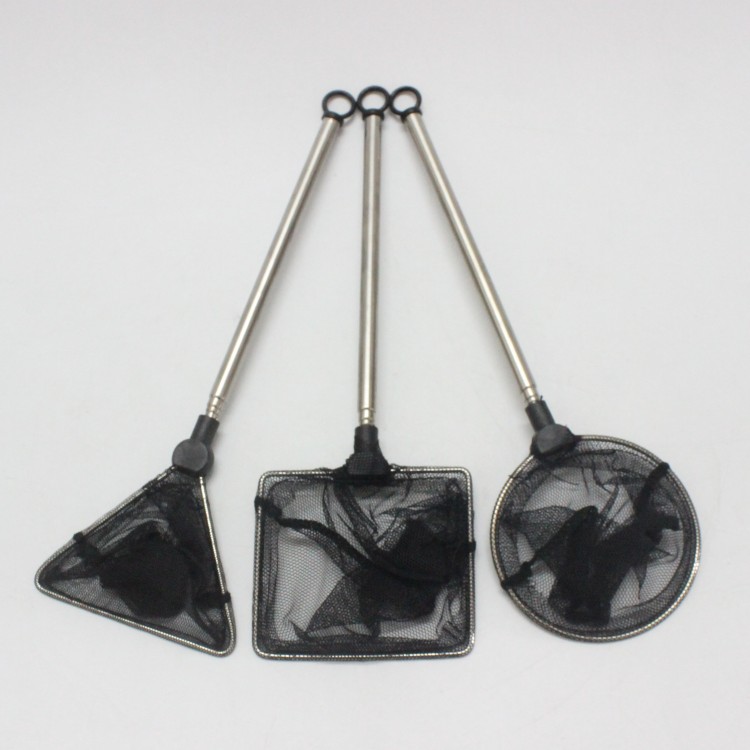 New round triangle retractable stainless steel handle mini small square fish net fishing net small shrimp fishing