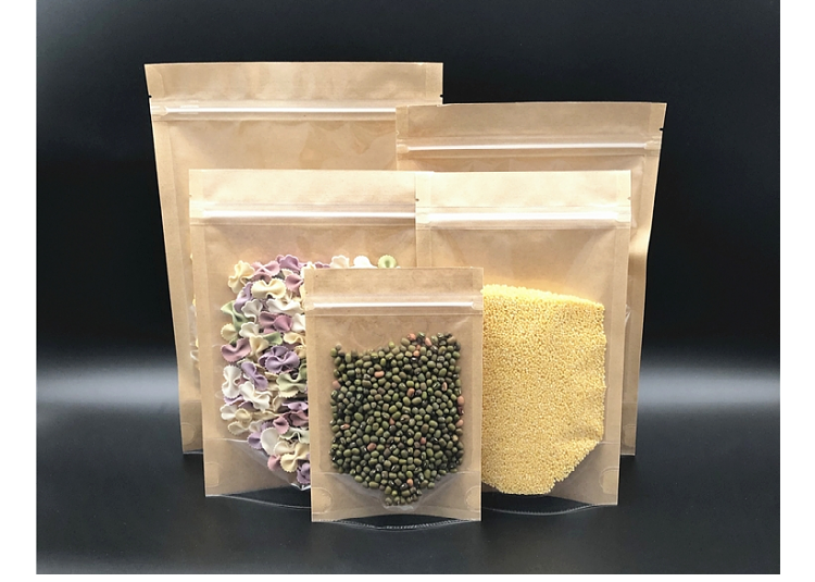 Бумажные крафт пакеты 加厚牛皮纸阴阳自立袋分装茶叶食品密封塑料半透明拉链纸包装袋子