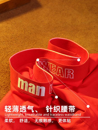 Japanese Men's Red Cotton Antibacterial Mid-Waist Lettered Simple Sports Boxer Briefs for the Year of the Zodiac