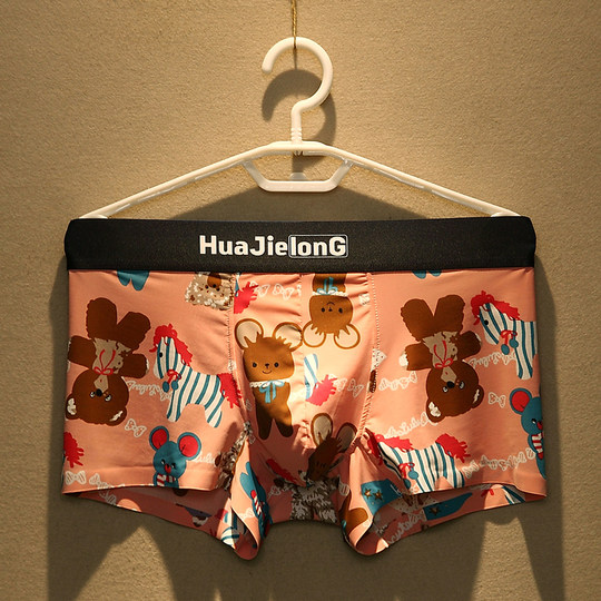 Japanese Men's Ice Silk Seamless Antibacterial Boxer Shorts, Trendy Cartoon Anime Style for Young Men