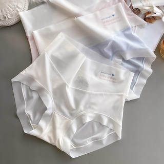 Japanese High-Waisted Women's Underwear with Silk Crotch, Ice Silk Seamless Tummy Control, Thin Summer Style, Antibacterial, Breathable Lace Briefs