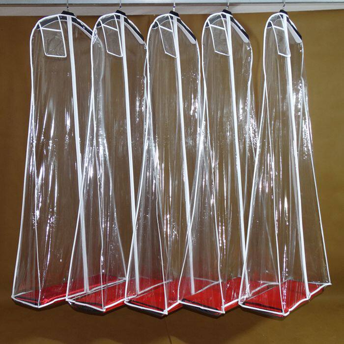 Full transparent wedding dress dust cover pvc dust proof bag fully sealed with bottom drag stretching extra dust cover