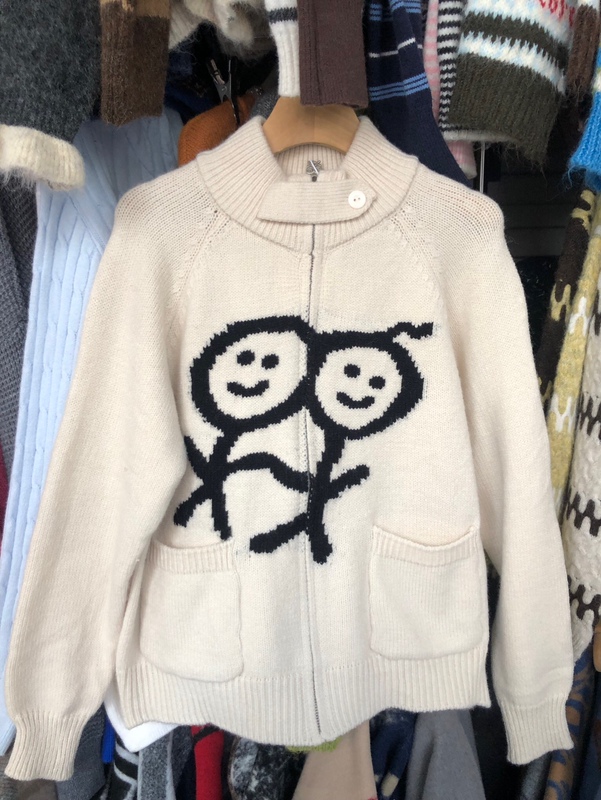 2026 Autumn New Stickman Zipper Jacket Smiling Face Cute Little Man Logo High Waist Knitted Cardigan Sweater