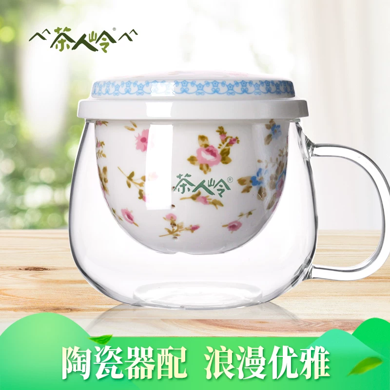 茶人岭 Glass tea set contains rose, ceramic tea cup, 300 ml