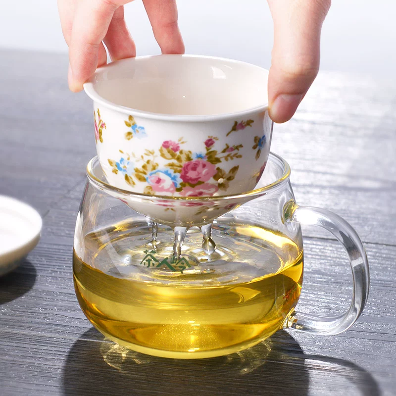 茶人岭 Glass tea set contains rose, ceramic tea cup, 300 ml