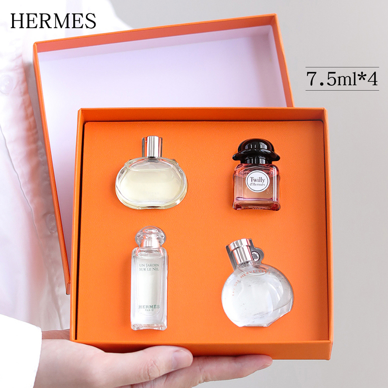 [Gift] Hermes Perfume Gift Box Set, Silk Scarf, Orange Color, Nile Bachini Four-Piece Set