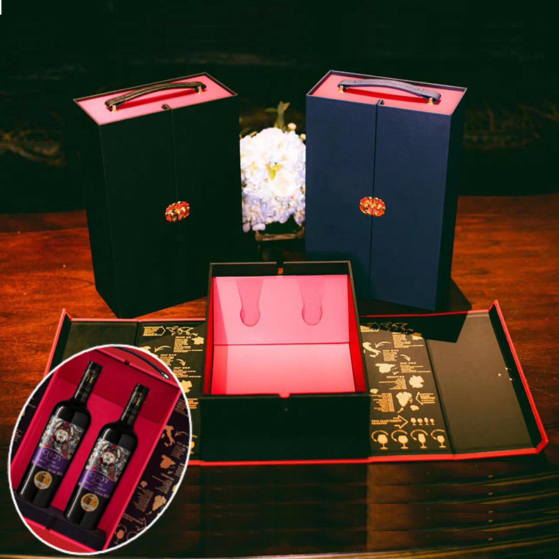 Double red wine gift box big belly bottle 2 sticks portable wine box leather packaging box sparkling wine box red