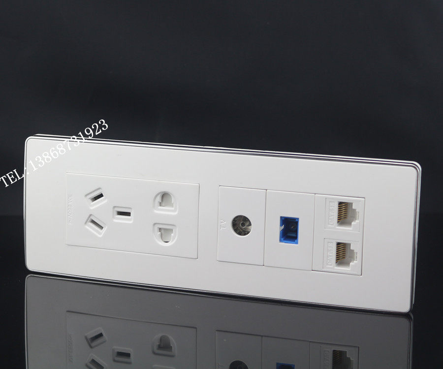 Silver edge 118 type double network with SC fiber TV TV Five-hole power supply panel computer broadband strong power supply socket