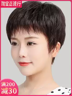 Wig women's short hair full head set real hair silk middle-aged and elderly mother hair set temperament natural straight hair fashion