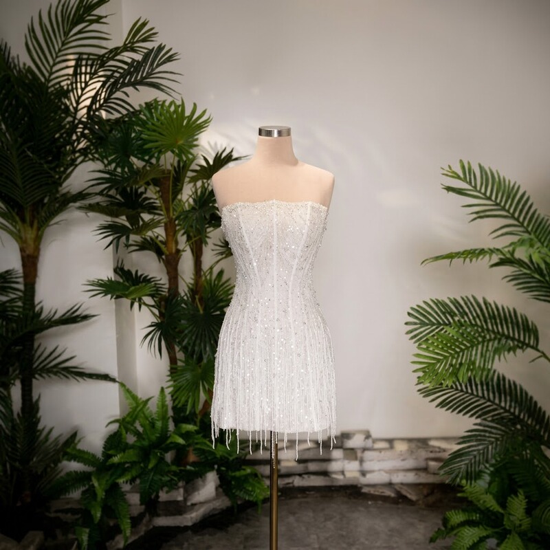 2026 Autumn New White Strapless Dress Women's Polyester Beaded Sequin Tassel Bodycon Party Dress 2026 Autumn New White Strapless Dress Women's Polyester Beaded Sequin Tassel Bodycon Party Dress
