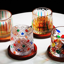 Crystal glass cup with cup cushion swivel cup tumbler Tumbler Cup Whisky Wine Polo Wine Beer Glasses Home Water Cup