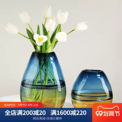 New Chinese style simple creative colored glass vase ornaments home living room hydroponic flower arrangement model room soft