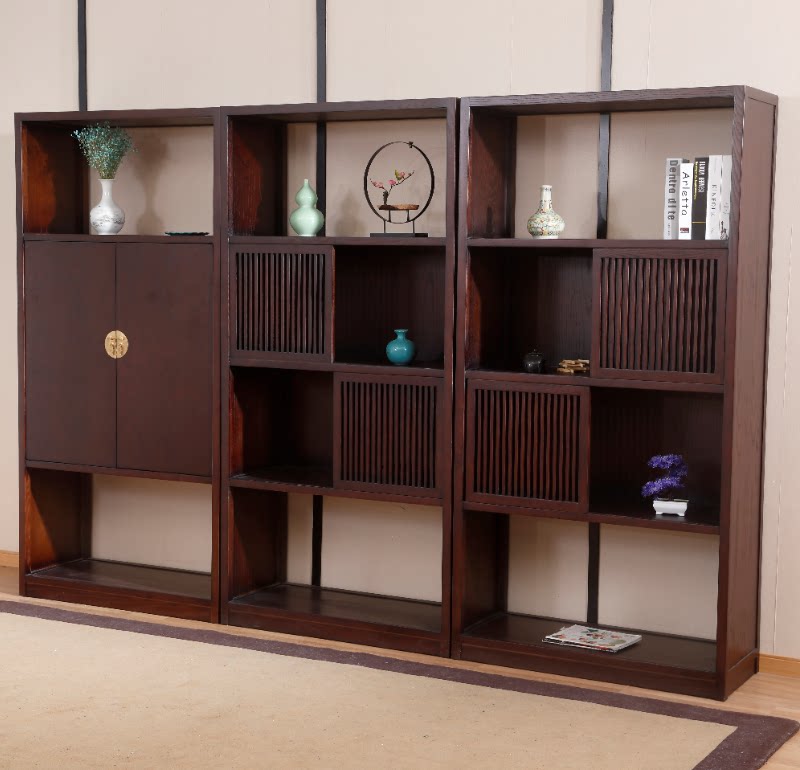 New Chinese-style solid wood office bookcase combination with door file cabinet study Zen furniture antique shelf bookshelf