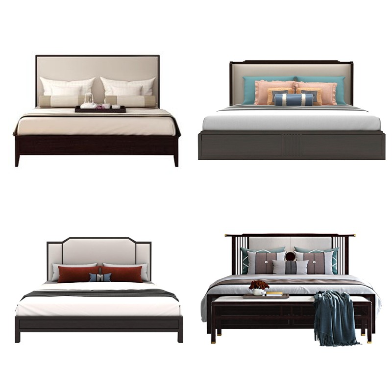 New Chinese solid wood bed minimalist modern double 1 8 m Zen Decent Board Room Hotel Villa Bedroom Light Lavish Furniture