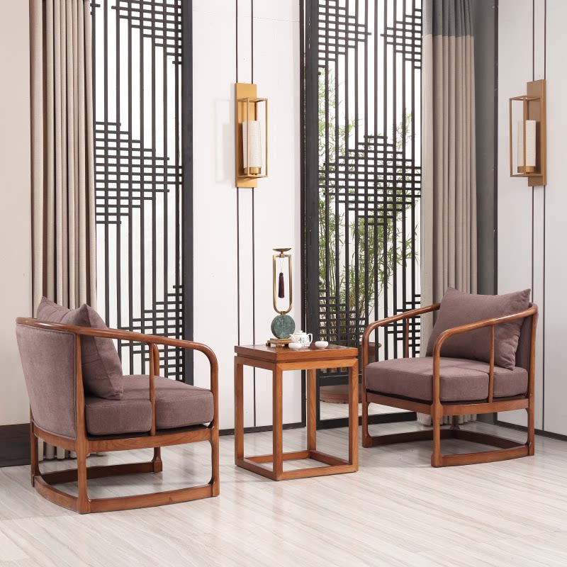 New Chinese solid wood Leisure sofa Living room Buyi sofa Will living room Sales room Hotel Tea House Reception Negotiation Chair-Taobao